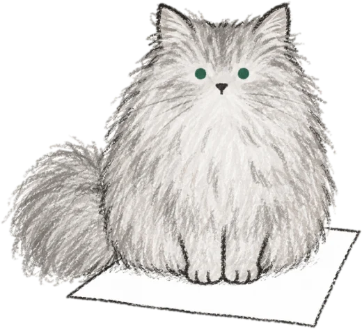 Cat character resting on paper